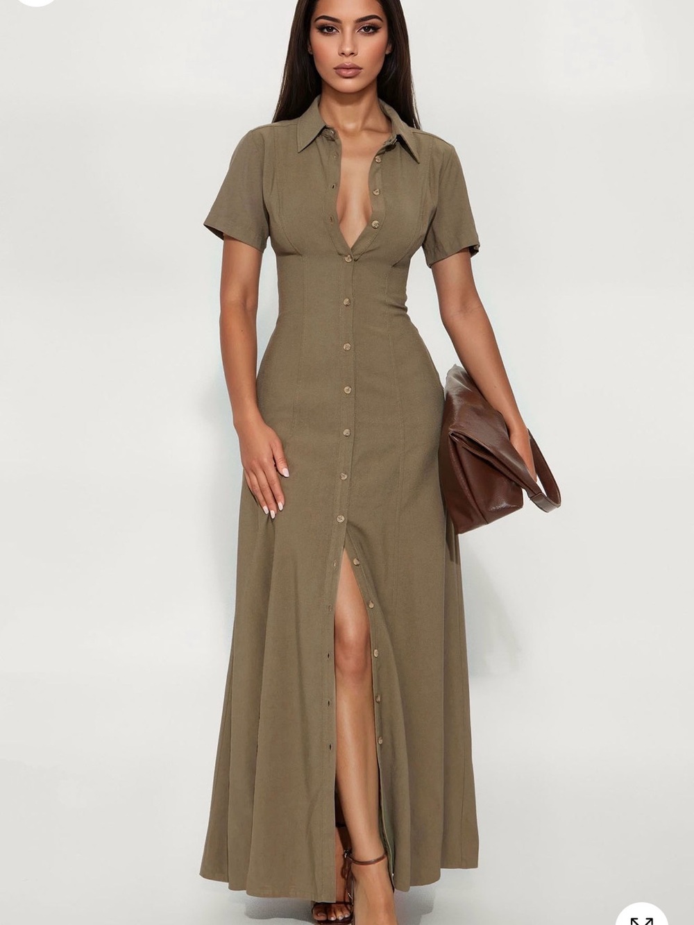 Fashion Nova Olive Button-Front Maxi Dress